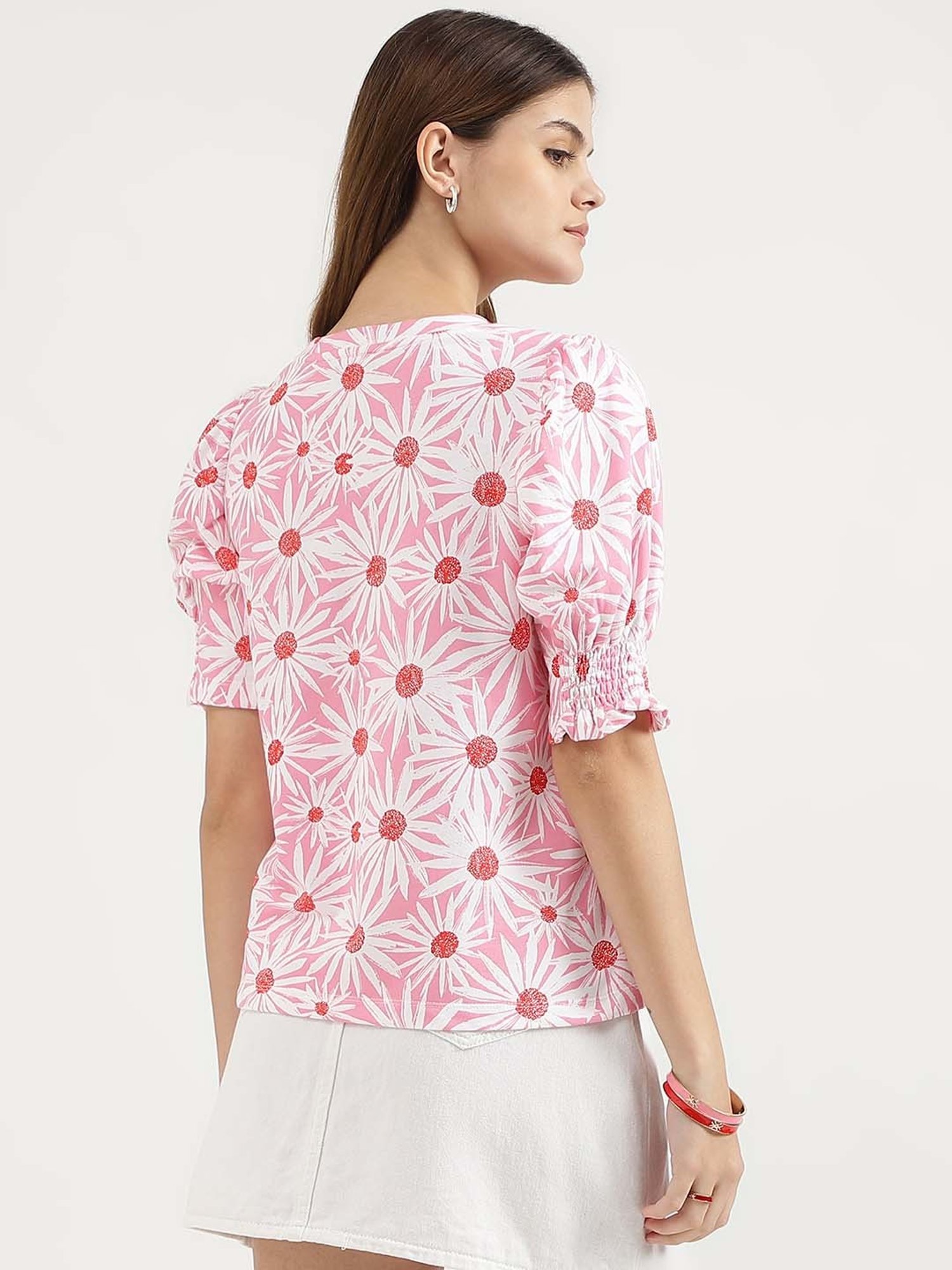 United Colors of Benetton Pink Cotton Printed Top