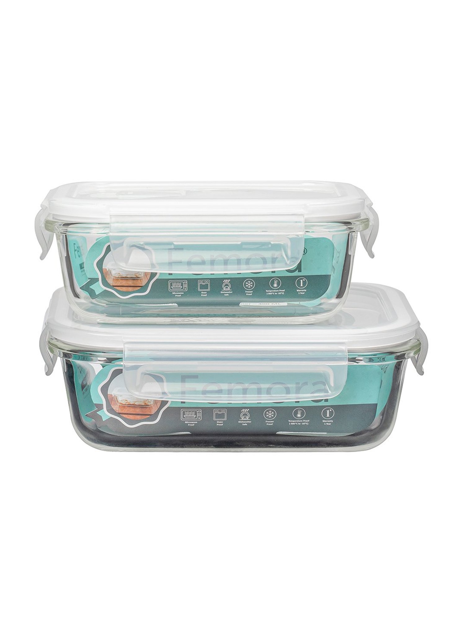 Femora Borosilicate Rectangle Glass Food Storage Container with Air Vent Lid-400ml,620ml(Set of 2)