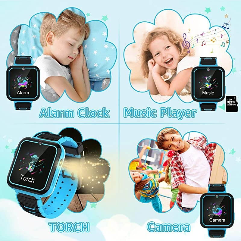 Watch for Kids Boys Girls 157 HD Touch Screen 7 Puzzle Game Music Player watch with Alarm Clock Recorder Torch for Children Birthday Learning Gifts Teen Students Blue