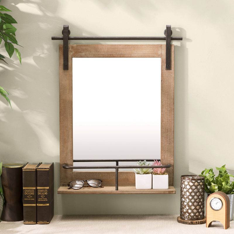 Wall Mount Barn Mirror with Wood Shelf and Iron Hardware - Danya B.