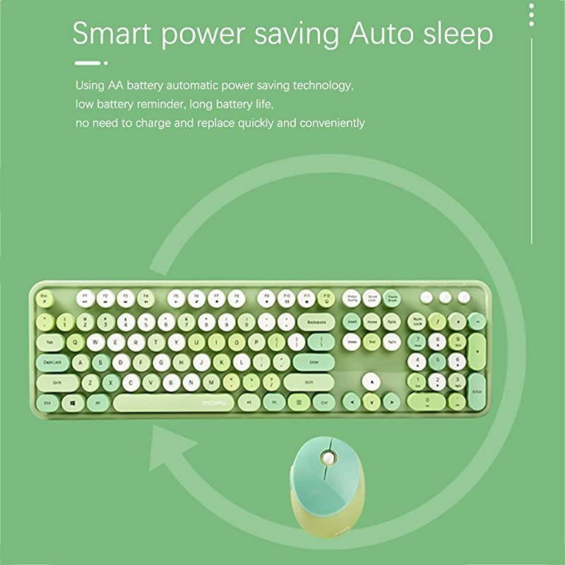 Wireless Keyboard and Mouse Combo 24G USB Ergonomic Sweet Cute Typewriter Keyboard with for Computer Laptop PC Desktops macGreen Mixed Style Keyboard + Mouse