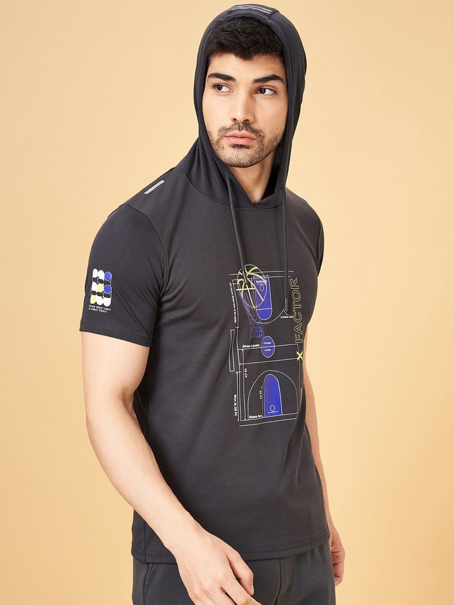 Ajile By Pantaloons Castor Gray Slim Fit Printed Hooded T-Shirt