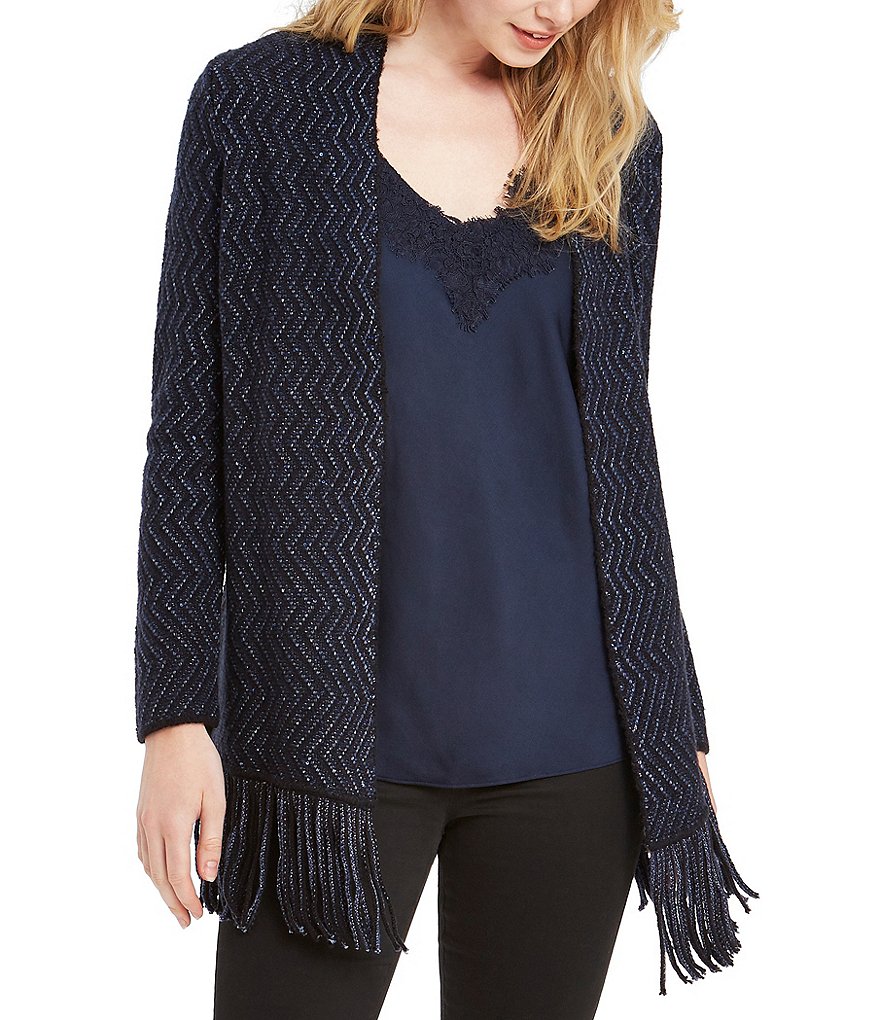 NIC + ZOE Sparkle & Shine Long Sleeve Fringe Hem Cardigan