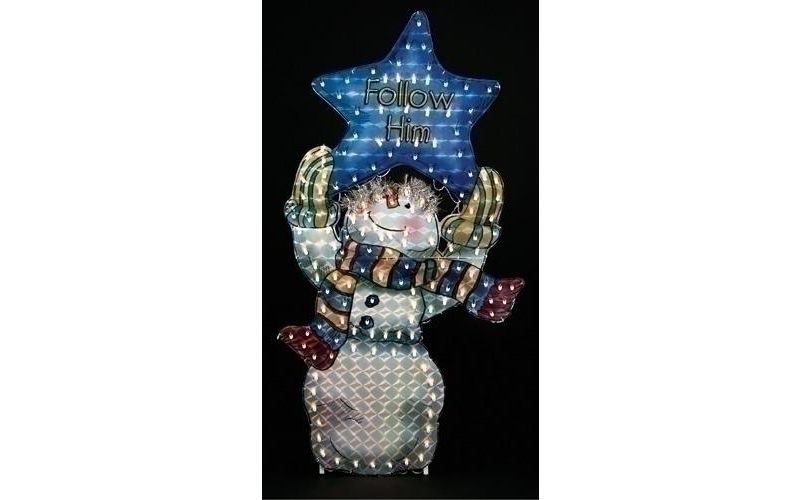 Roman 48" Pre-lit Vibrantly Colored "Follow Him" Inspirational Christmas Snowman Yard Art