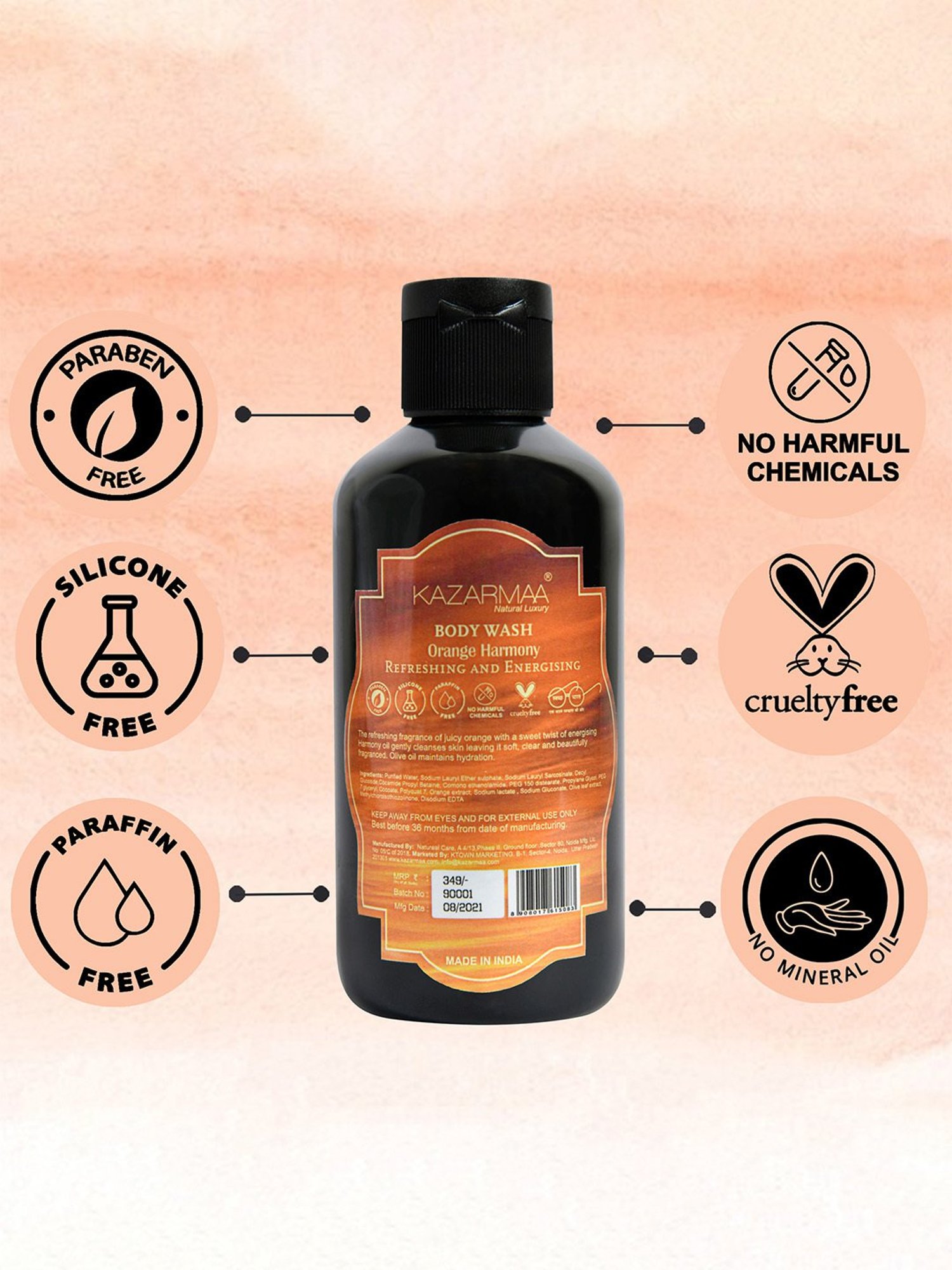 Kazarmaa Refreshing & Energizing Orange Harmony Body Wash with Loofah - 200 ml