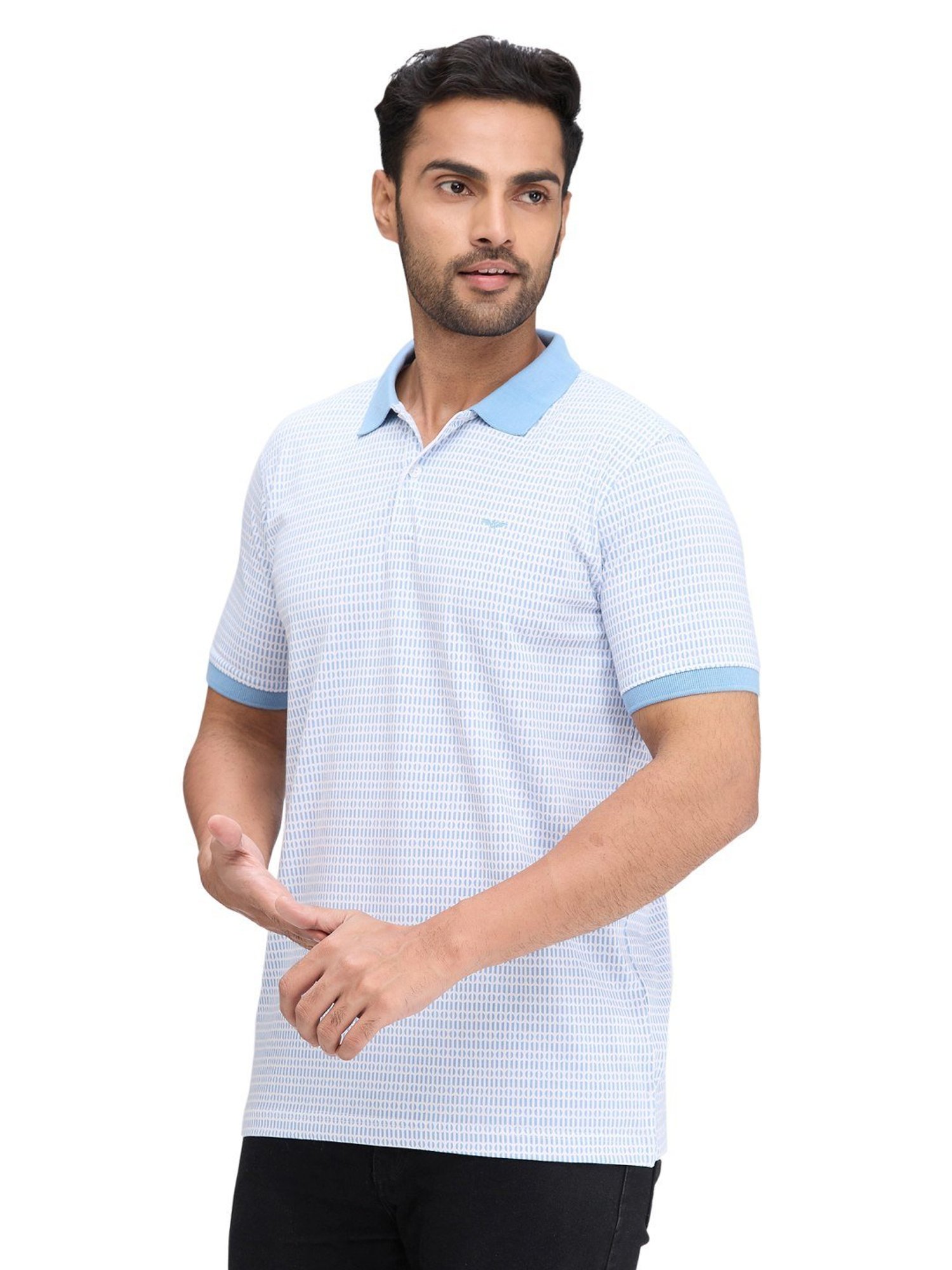 Park Avenue Blue Slim Fit Printed Polo T-Shirt