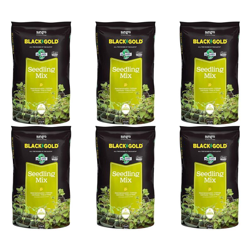 SunGro Black Gold Seedling Germination Mix for Seeds, Cutting, Vegetables, and Herbs, 1.5 Cubic Feet (6 Pack)