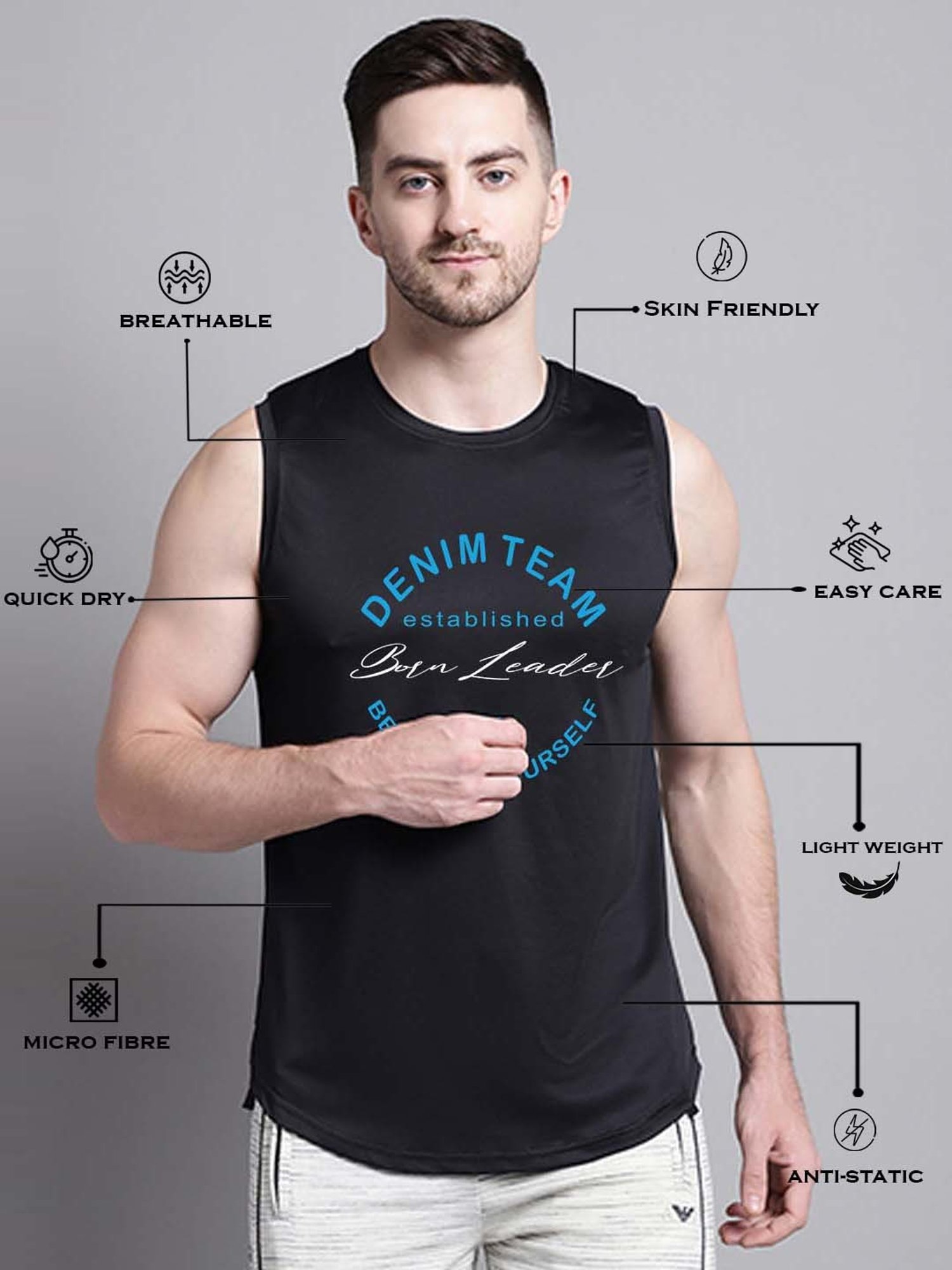 Friskers Black Regular Fit Graphic Sports T-Shirt