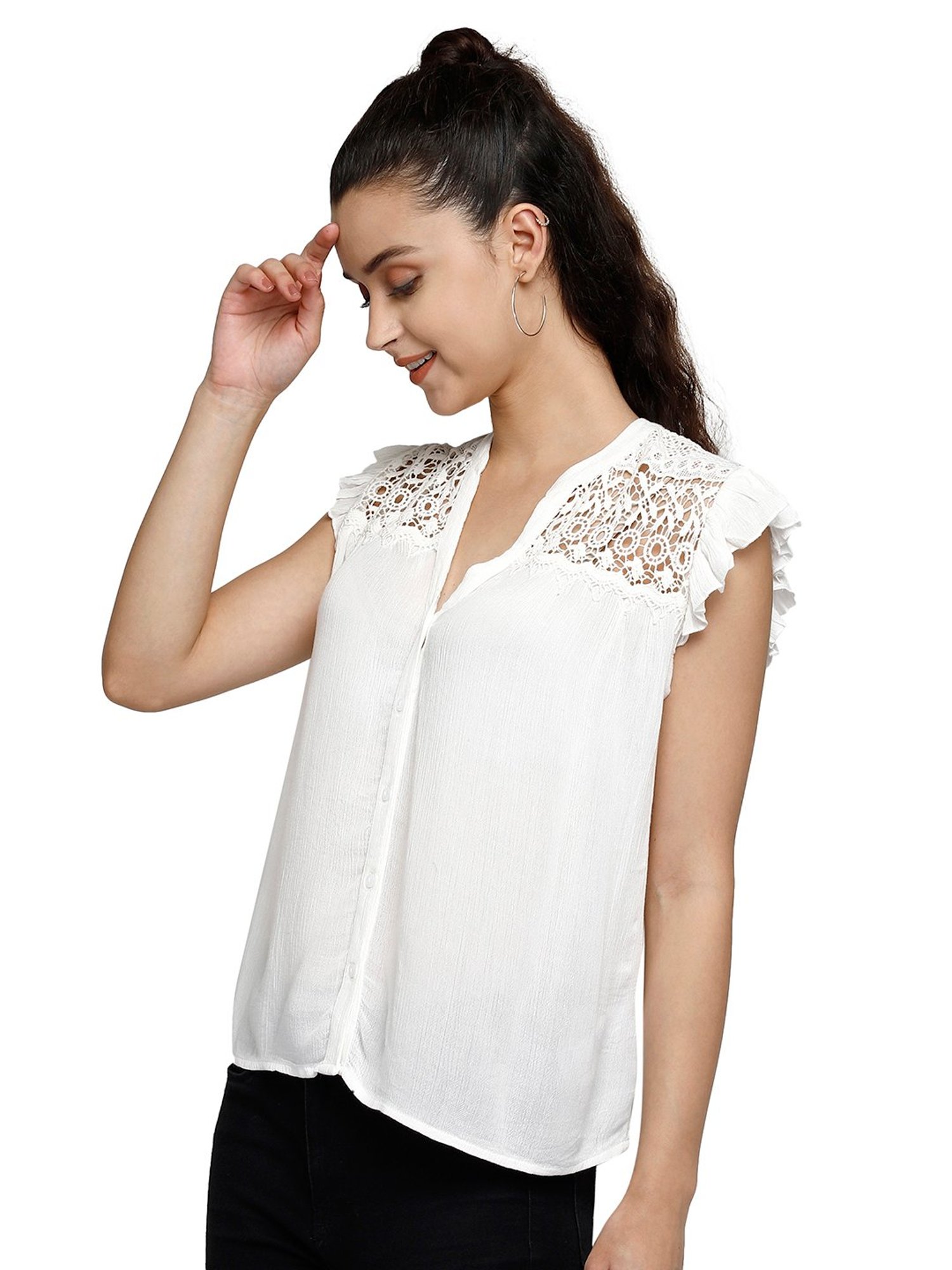 Aditi Wasan White Crochet Shirt