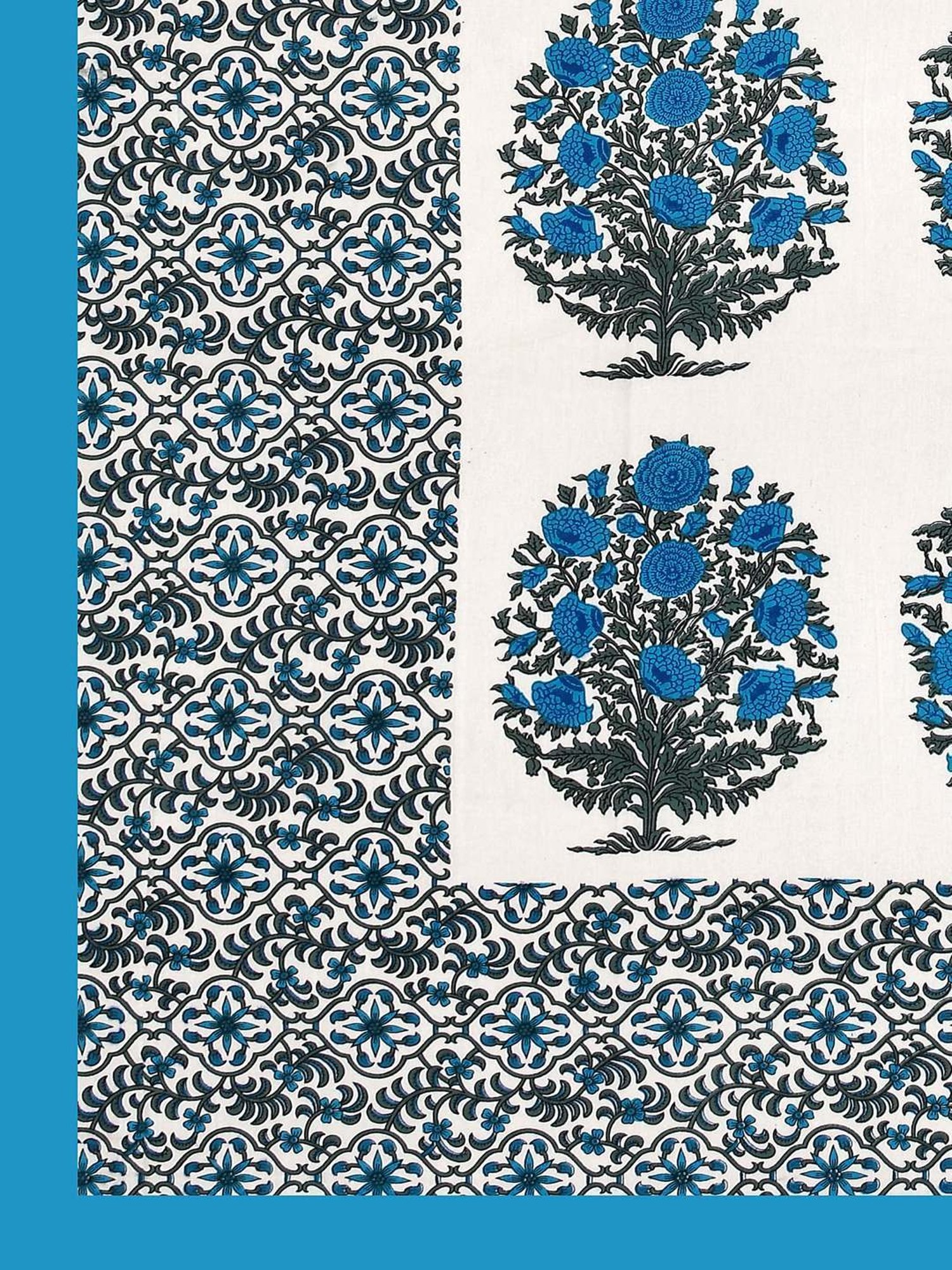 Living Roots Jaipuri White & Blue 210 TC Cotton Queen Bed Sheet with 2 Pillow Covers