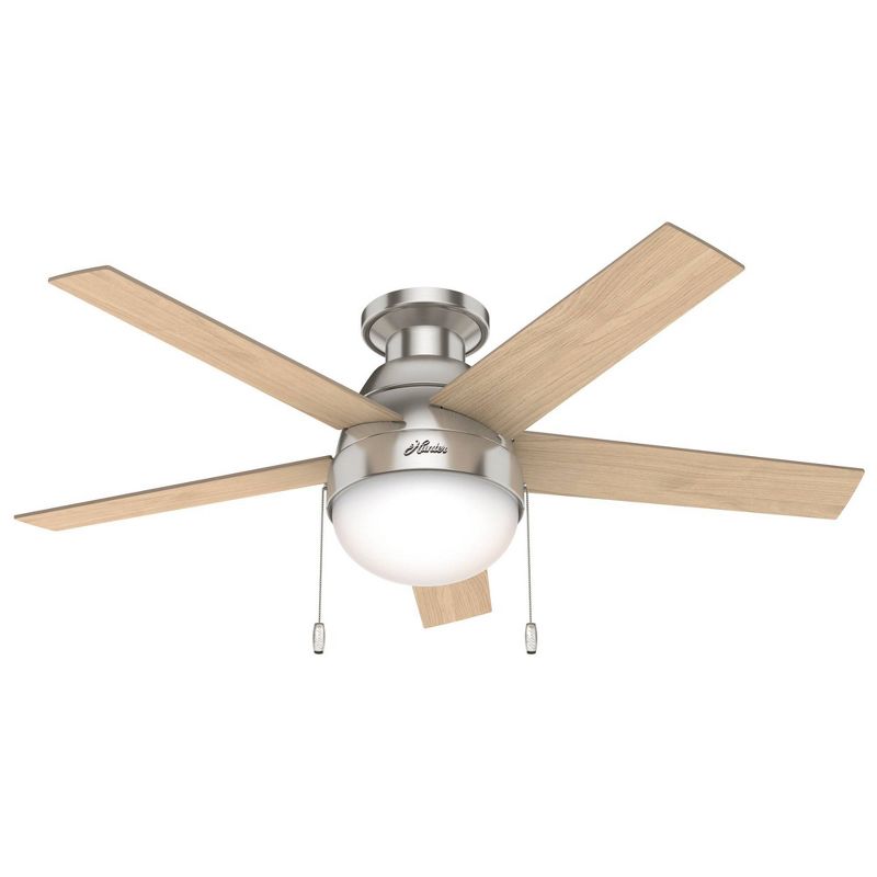 46" LED Anslee Low Profile Ceiling Fan (Includes Light Bulb) Nickel - Hunter