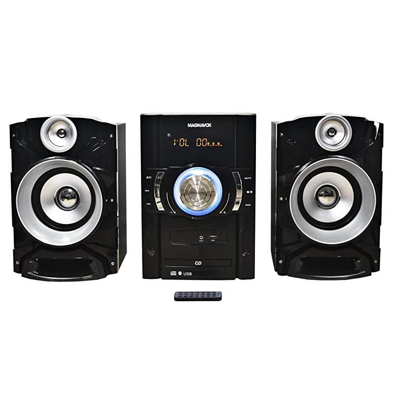 MM440 3Piece CD Shelf System with Digital PLL FM Stereo Radio Bluetooth Wireless Technology and Remote Control in Black | Blue Colored Lights | LED Display | AUX Port Compatible |