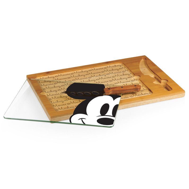 Disney Mickey Mouse Icon Glass Top Wood Serving Tray with Knife Set by Picnic Time