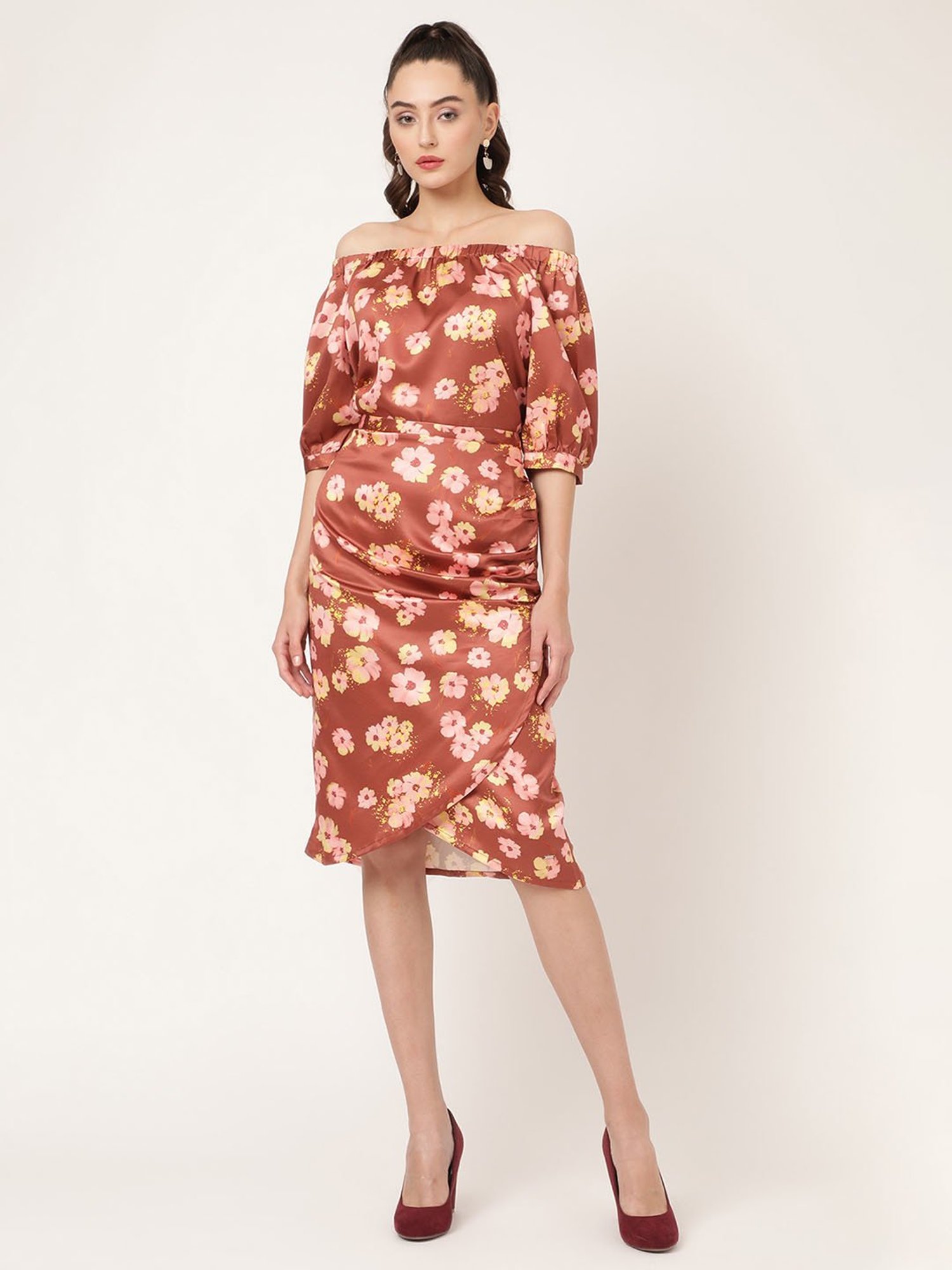 Elle Brown Floral Print Skirt