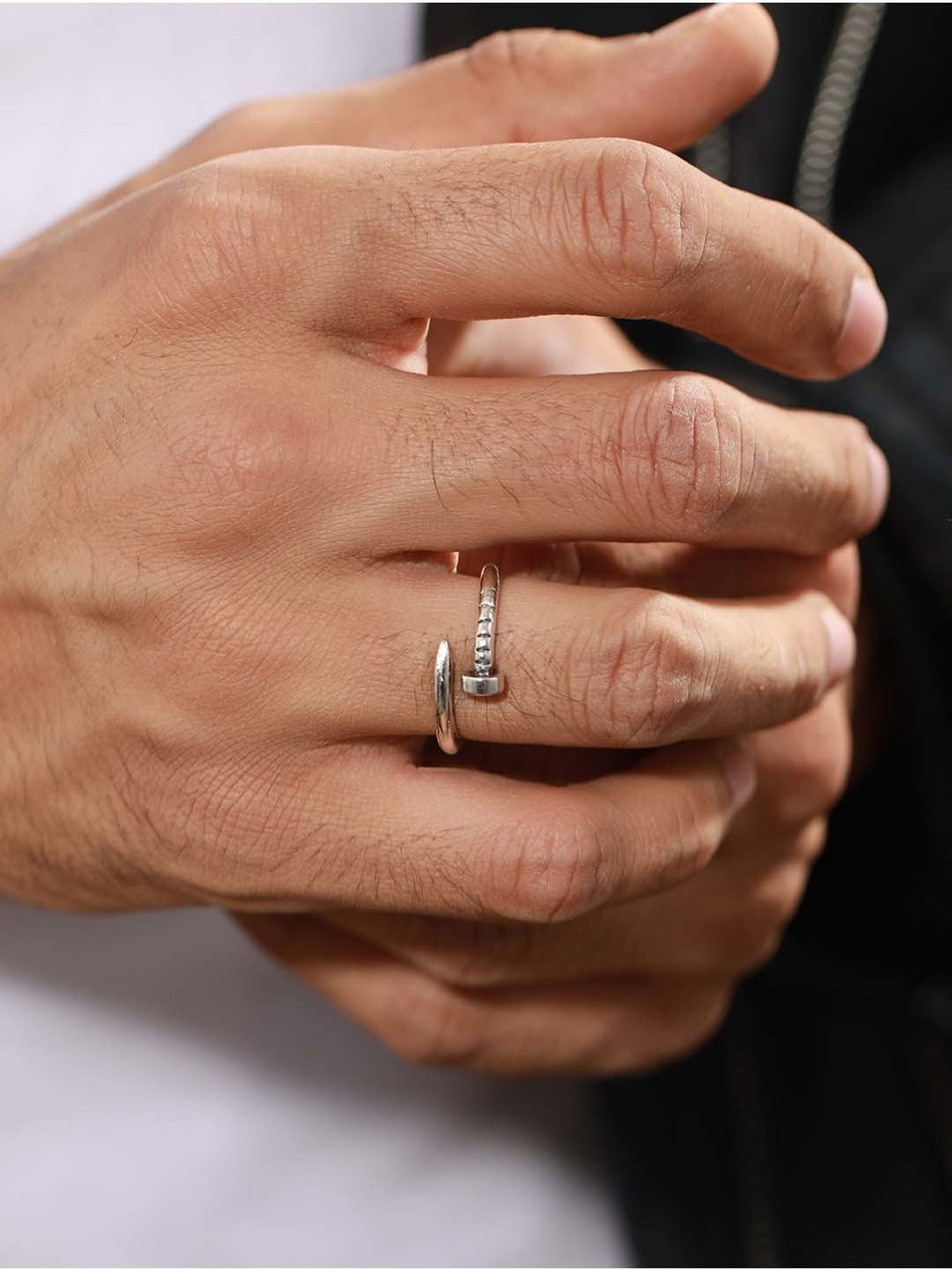 Bold by Priyaasi Twisted Nail Silver-Plated Ring for Men