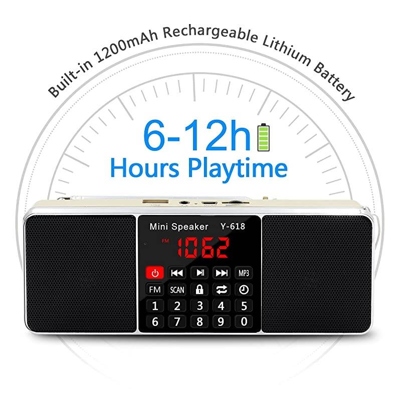 Multifunction Digital FM Radio Media Speaker MP3 Music Player Support TF Card USB Drive with LED Screen Display and Setting Timing Shutdown Function (Golden)