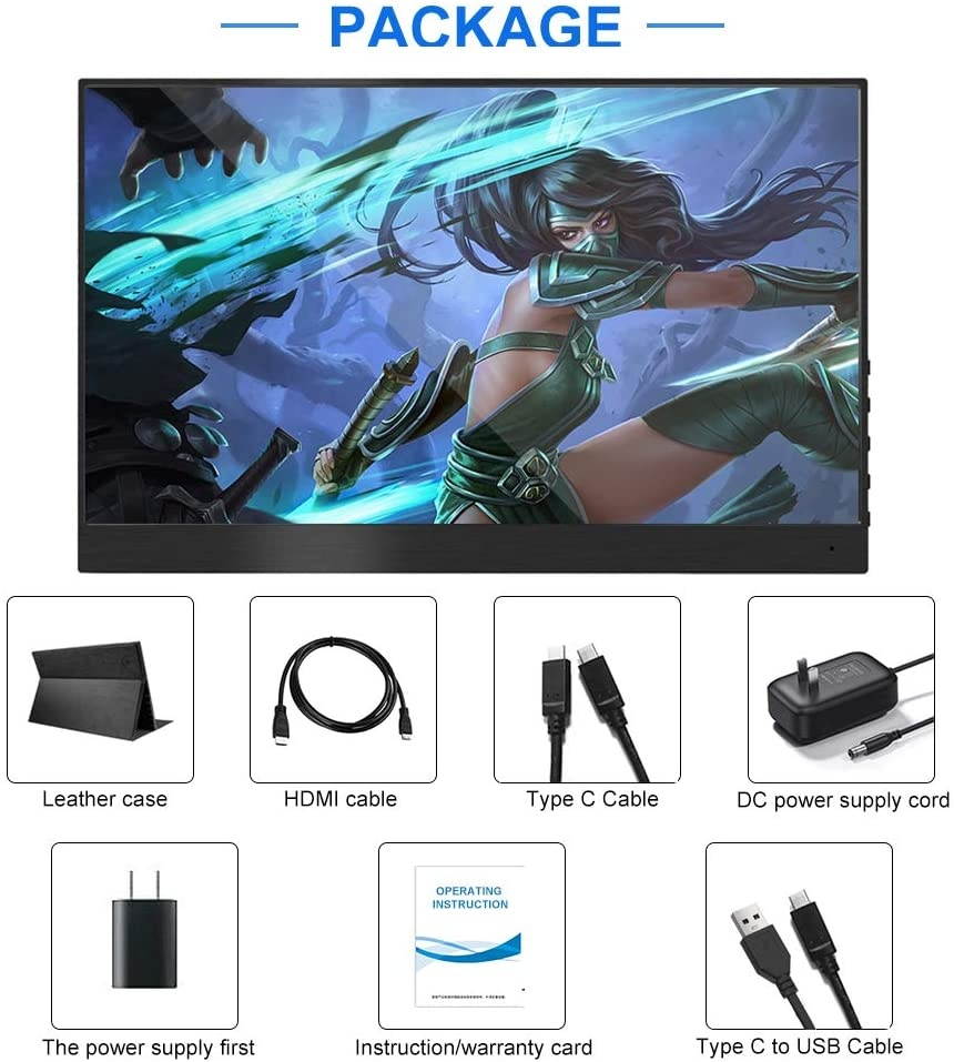 4k Portable Monitor, 13.3 Inch USB C Computer External Monitors 3200x1800 USB-C Display Screen with Dual Type-C Mini HDMI VESA for Laptop PC Phone Mac Surface Xbox One PS3 PS4 Switch Raspberry Pi