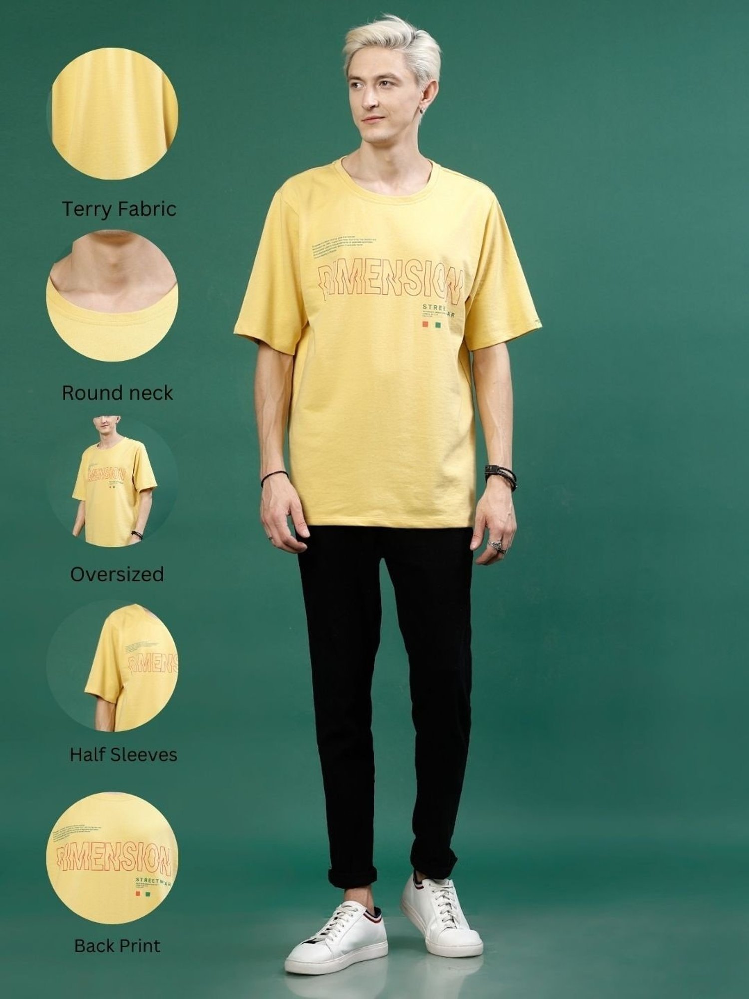Rigo Yellow Cotton Loose Fit Printed T-Shirt