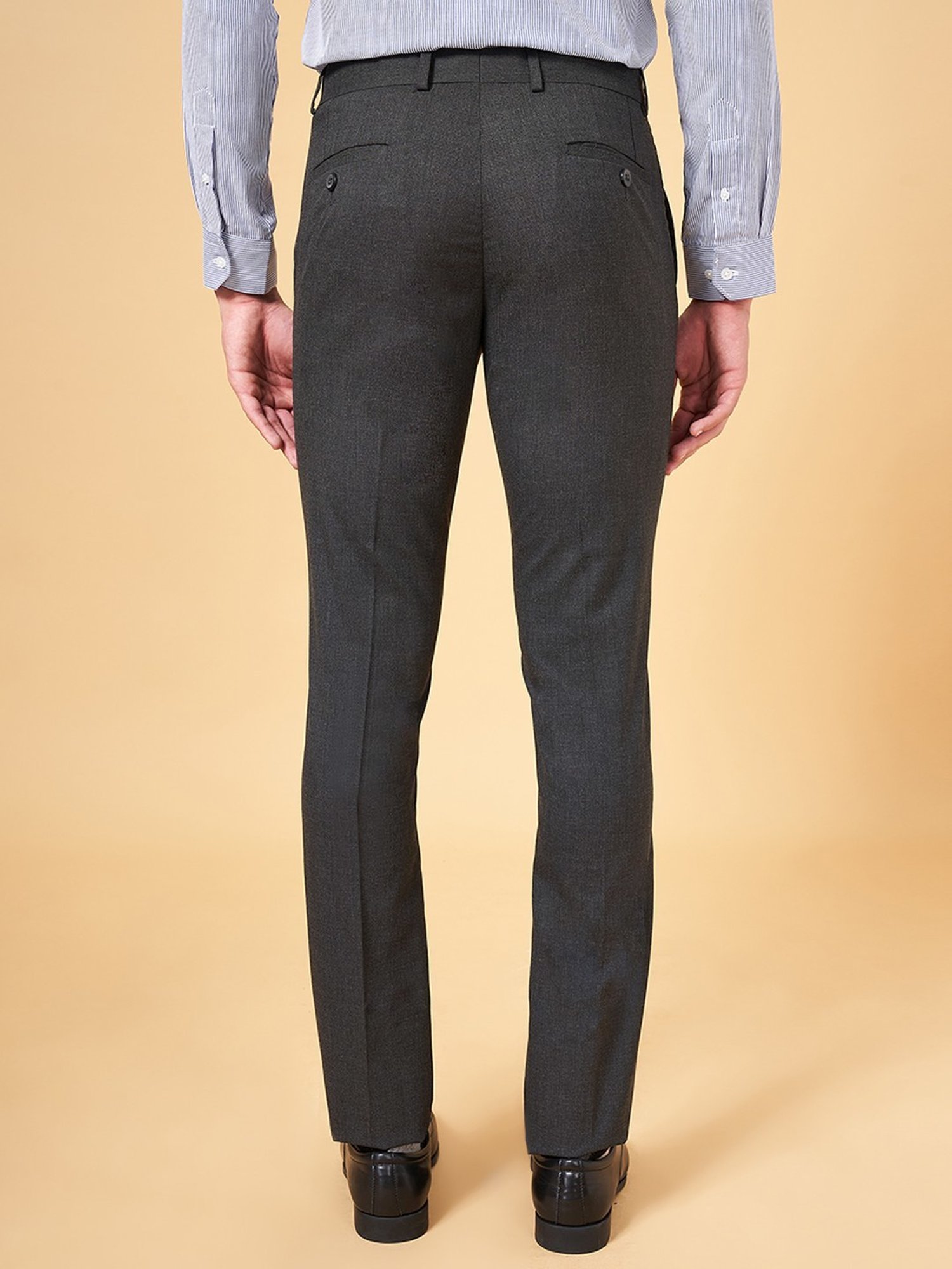 Byford By Pantaloons Charcoal Slim Fit Trousers