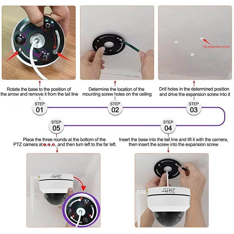 PTZ HD 5MP Wireless Waterproof Security Surveillance IP Dome Camera with 4X Optical Zoom IR Night Vision,Support Motion Detection ONVIF Protocol and SD Card Slot