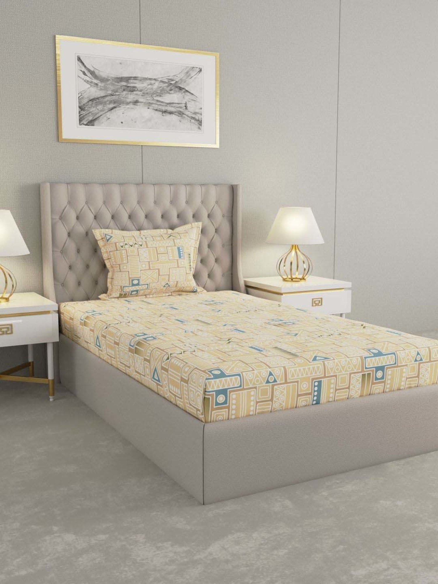 Raymond Home Delight Yellow 104 TC Cotton Single Bedsheet with 1 Pillow Cover