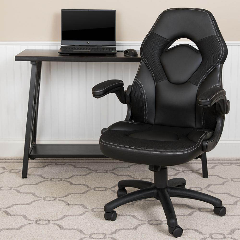 Flash Furniture X10 Gaming Chair Racing Office Adjustable Swivel Chair with Flip-up Arms - Black LeatherSoft