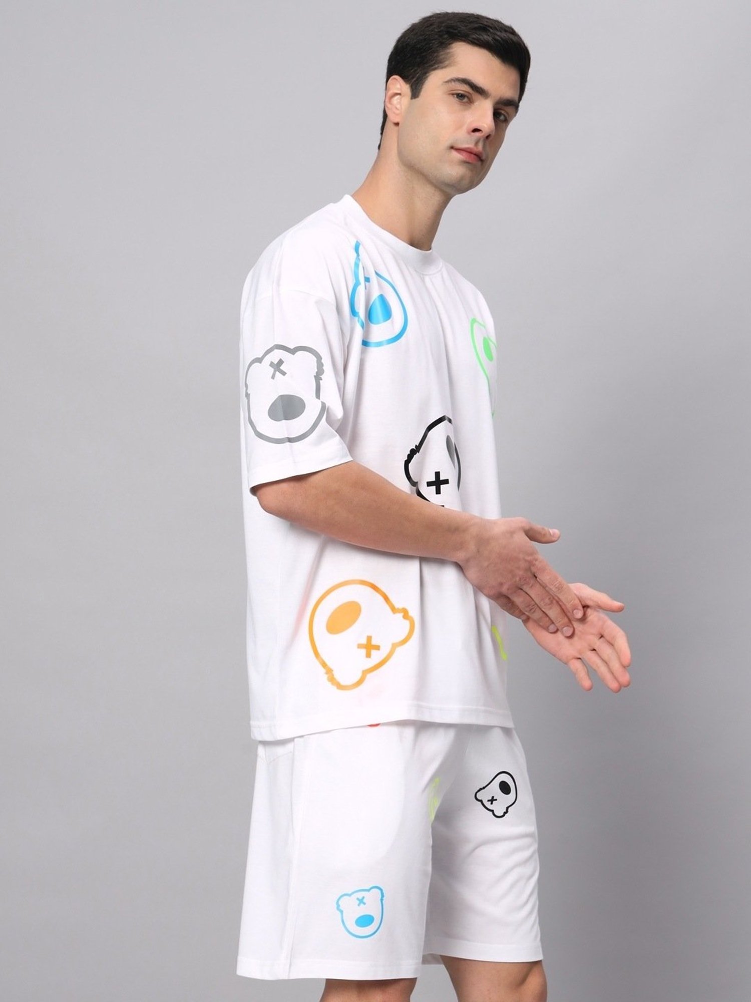 Griffel White Cotton Loose Fit Printed Co-Ord Set