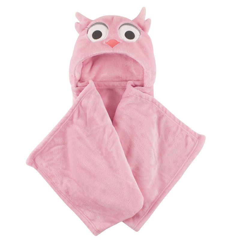 Hudson Baby Unisex Baby and Toddler Hooded Animal Face Plush Blanket - Pink Owl One Size