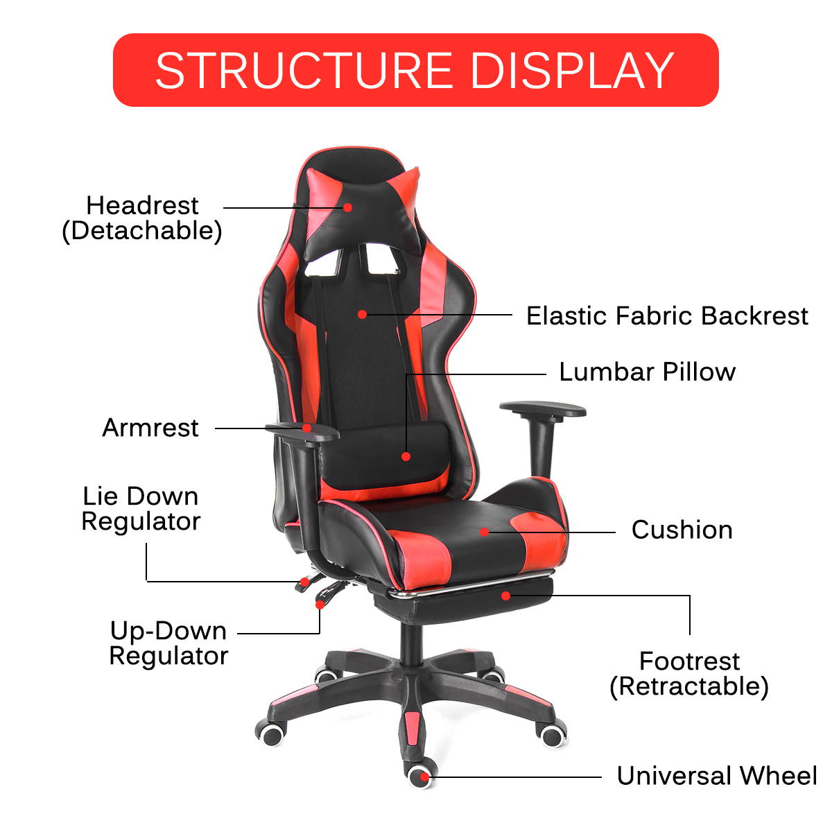Computer Office Chairs Recliner Leather Racing Gaming High Back Chair + Footrest
