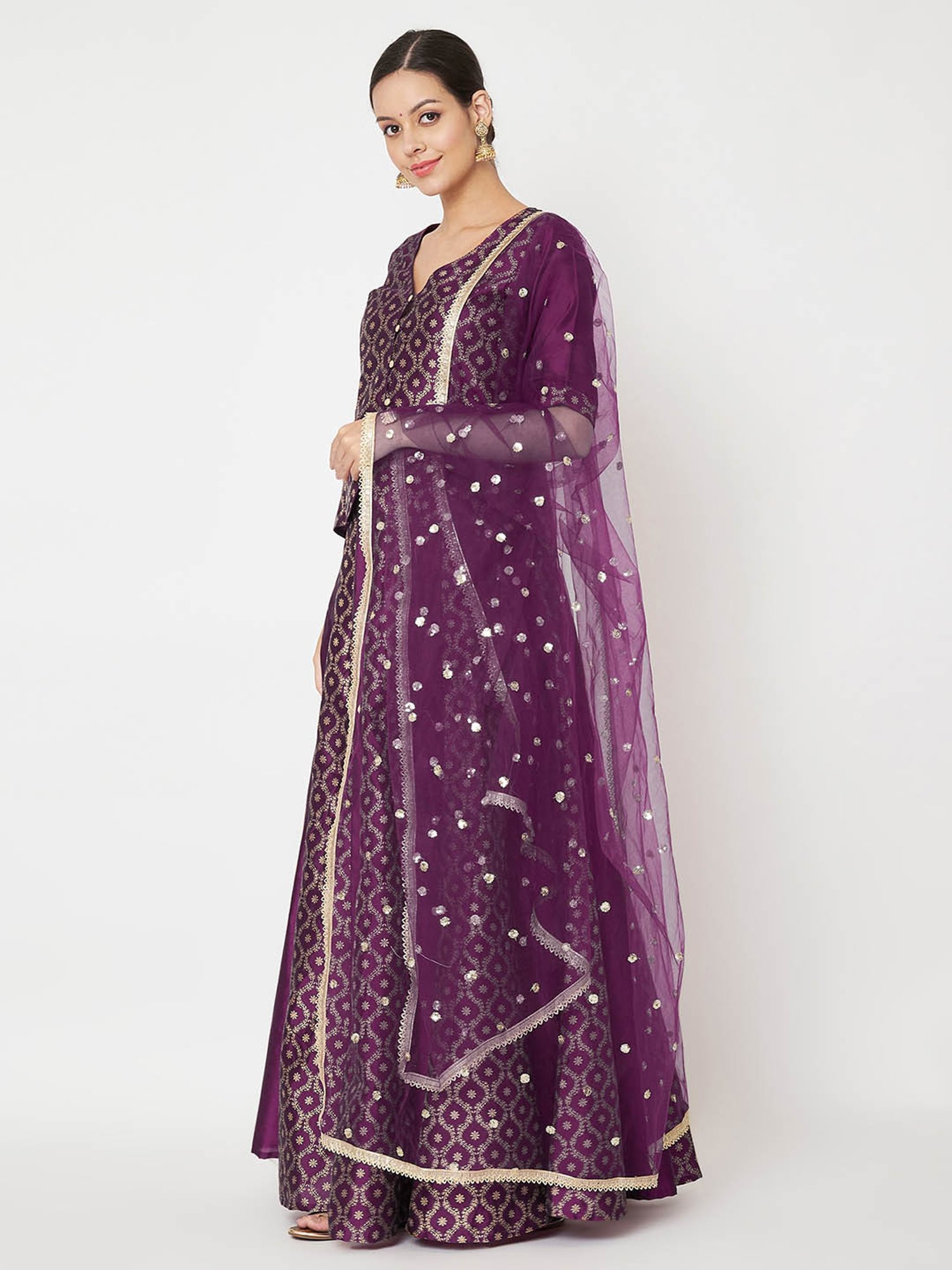 studiorasa Purple Block Print Lehnga Choli Set With Dupatta