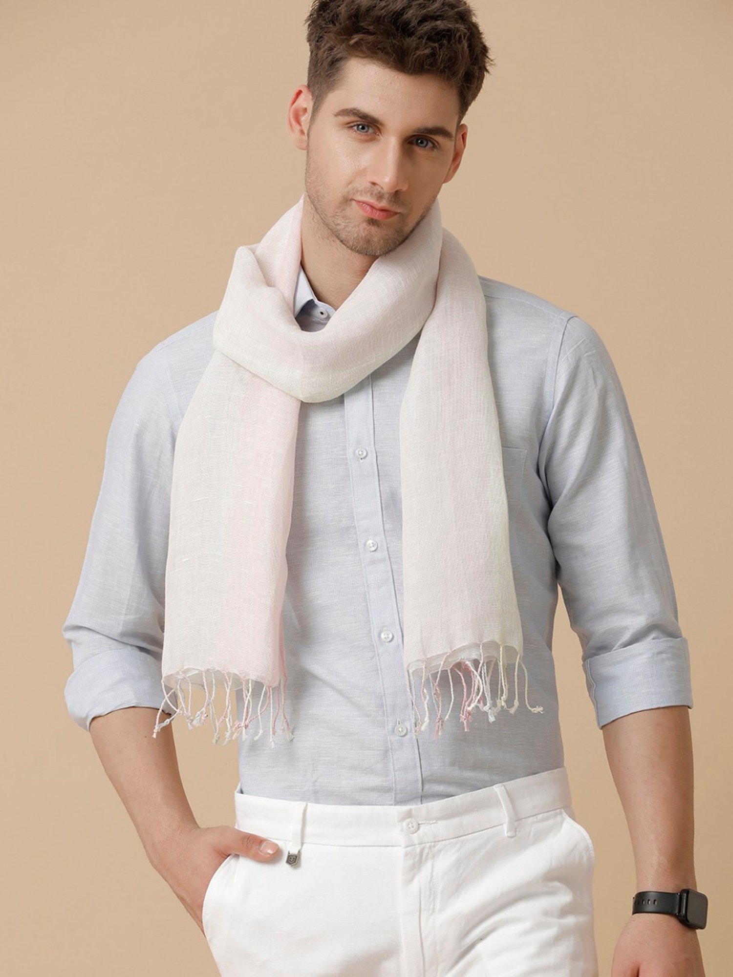 Linen Club Pink Solid  Stole