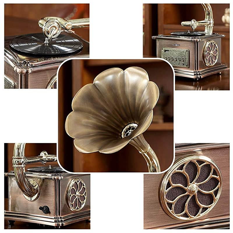 Bluetooth Speaker 40W Vintage Turntable Gramophone Shaped Speakers with AuxIn USB Port for Flash Drive Phonograph Style for Home Decoration