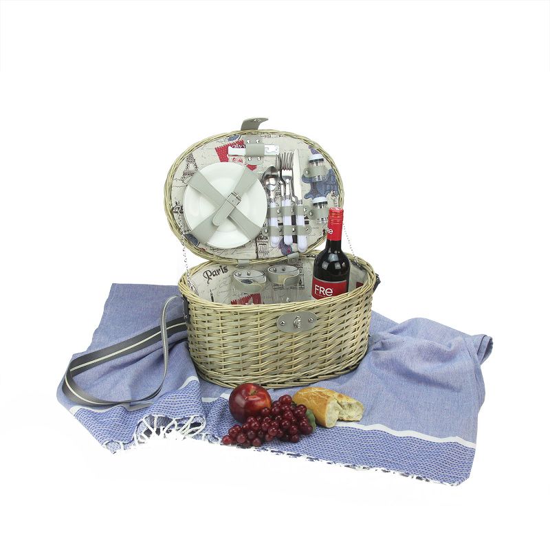 Northlight 15.5" Hand Woven Willow 2-Person Picnic Basket and Accessory Set - Brown