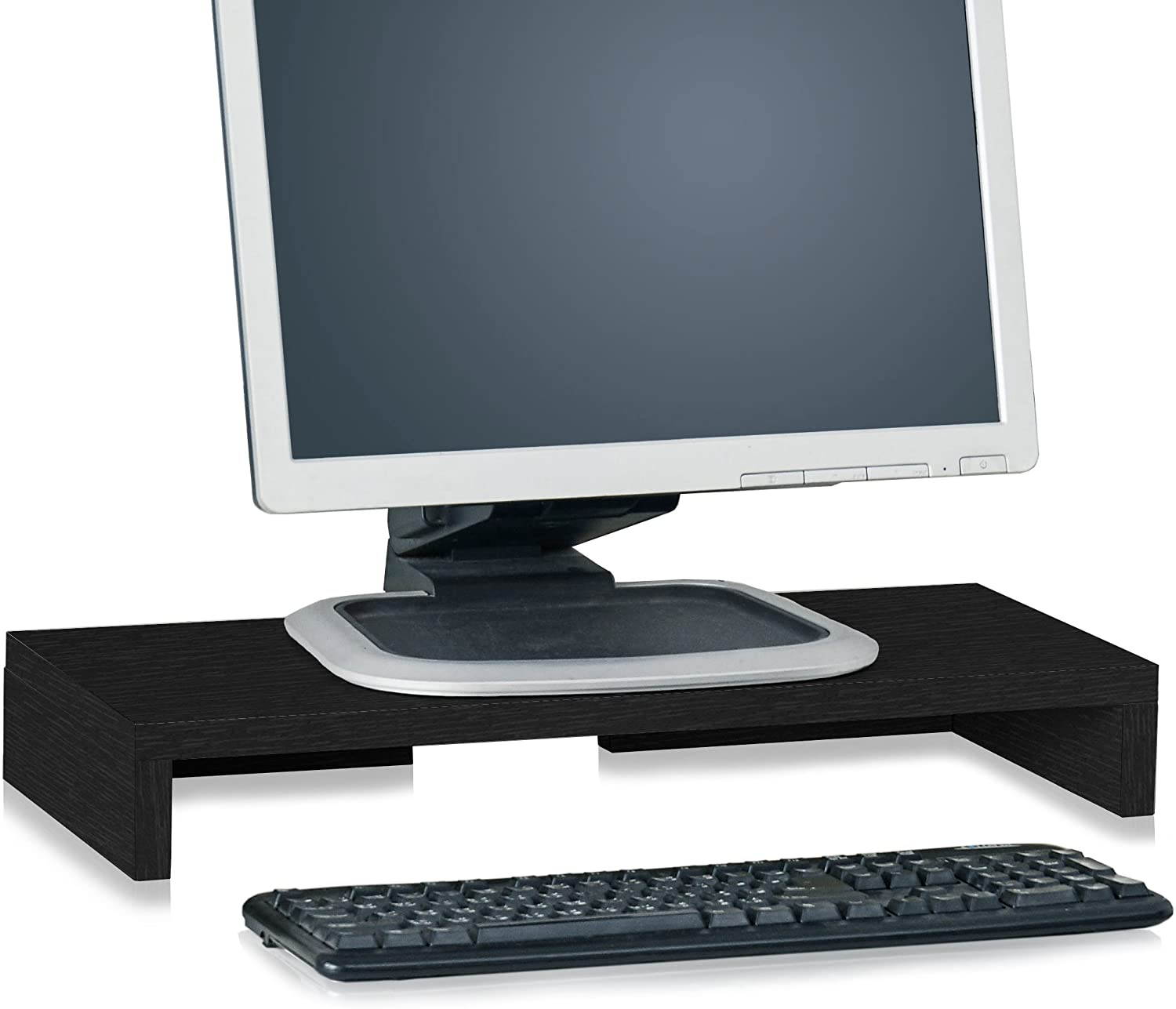 Way Basics 19.7"W Simple Computer Monitor Riser/Laptop Stand, Black Wood Grain - Lifetime Guarantee