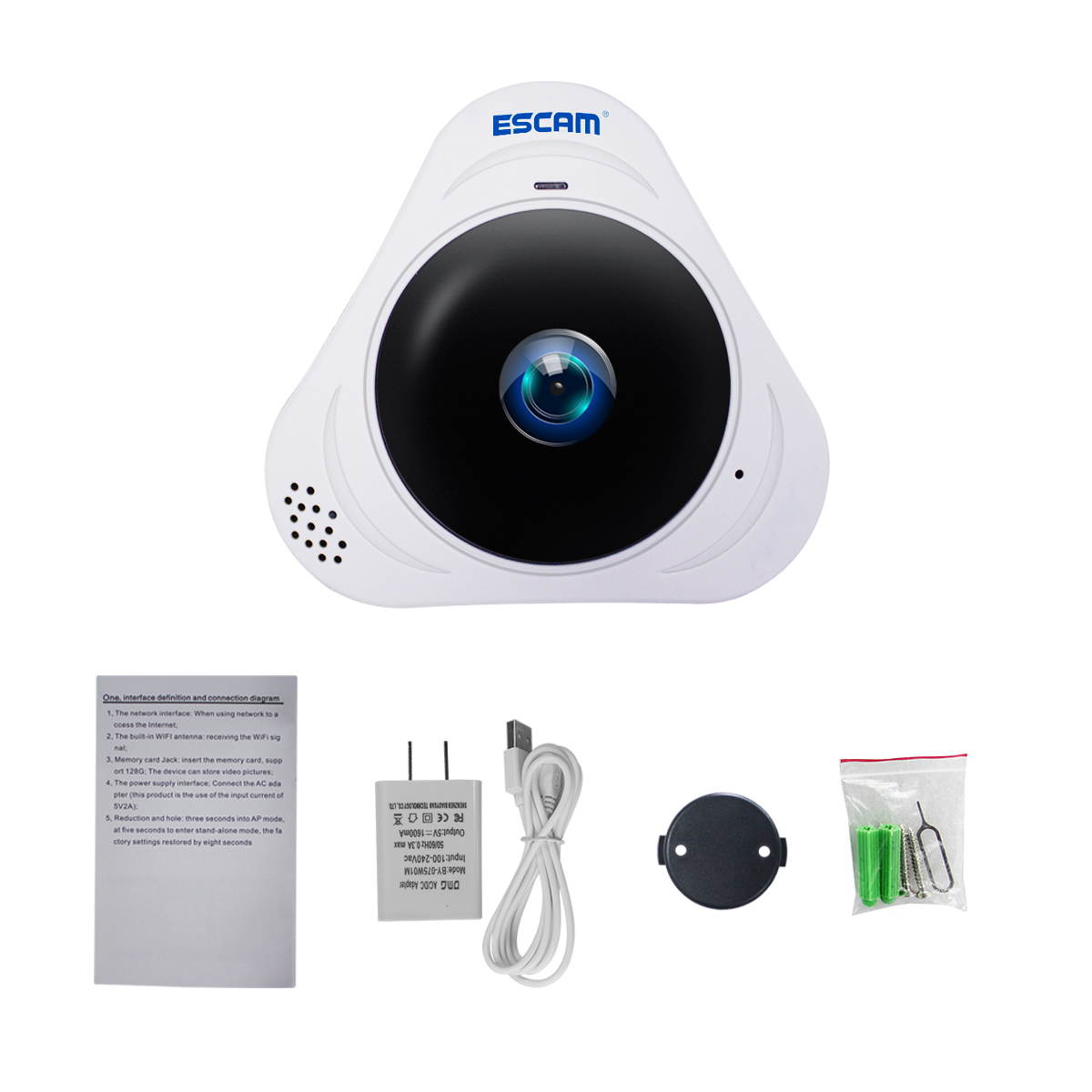 ESCAM Q8 H.264 HD 960P WIFI Infrared 360 degree Panoramic IP Camera White