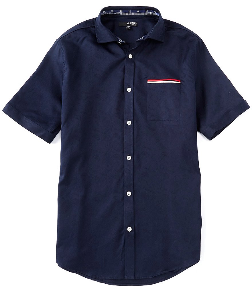 Murano Slim-Fit Geometry Jacquard Short-Sleeve Woven Shirt