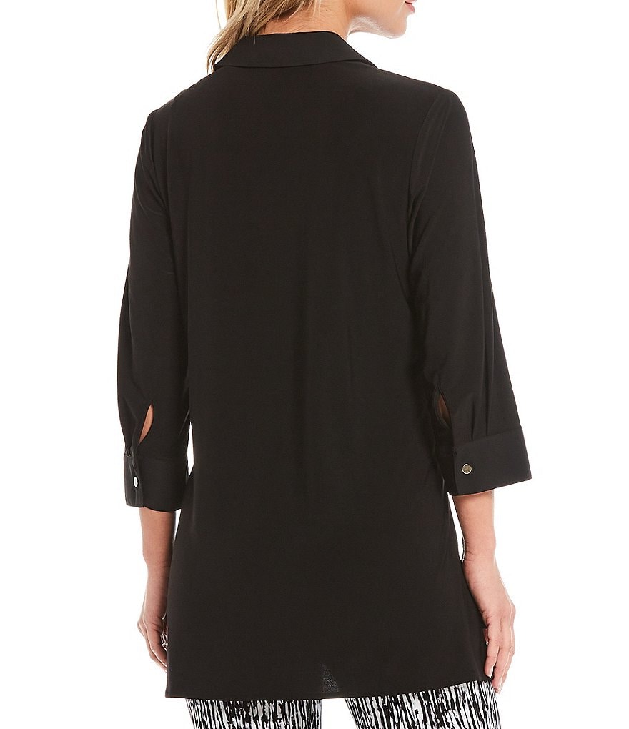 Slim Factor by Investments Bridget 3/4 Sleeve Button Front Hi-Low Top