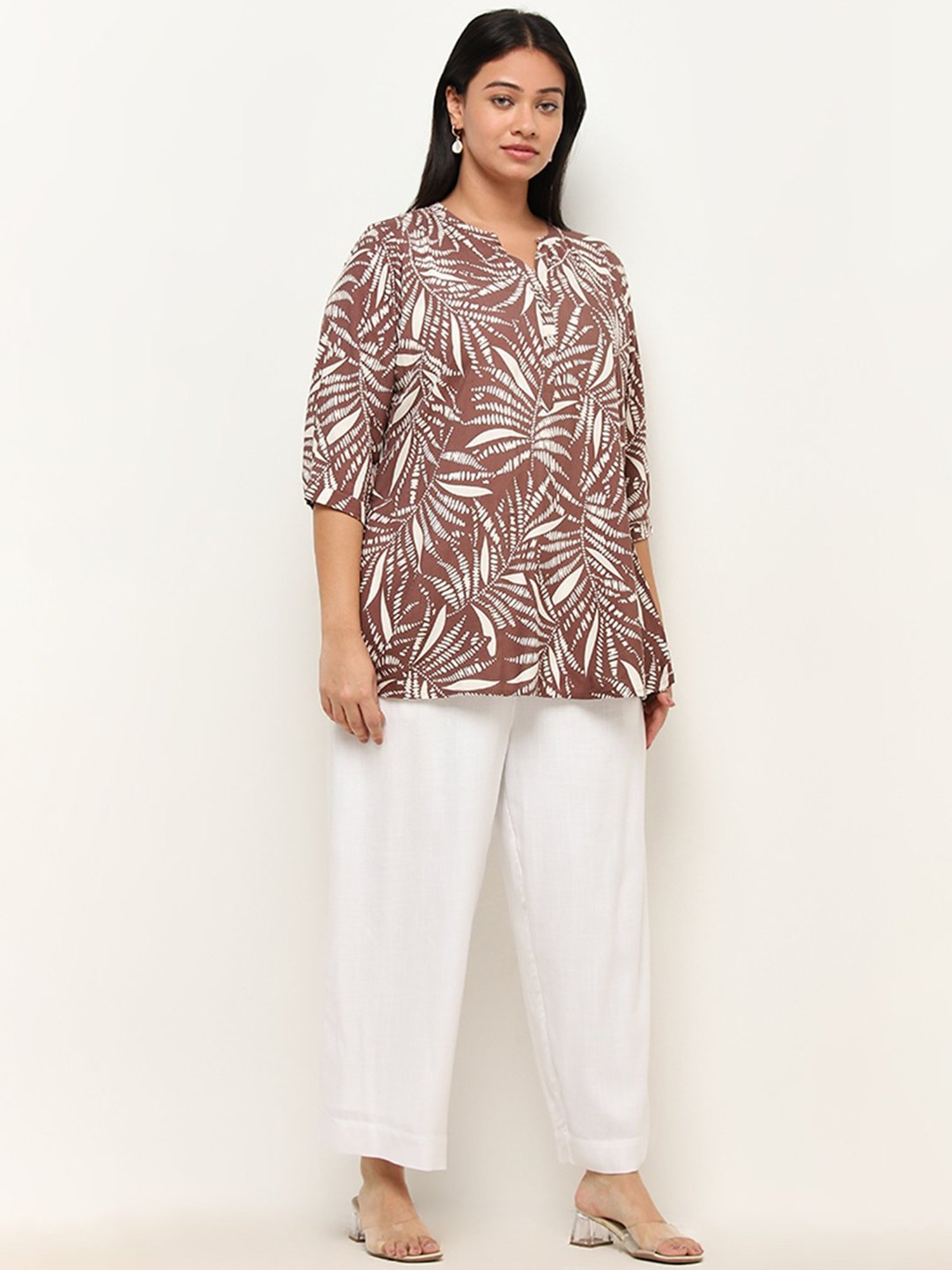 Diza by Westside Dark Brown Leaf Printed Straight Kurti