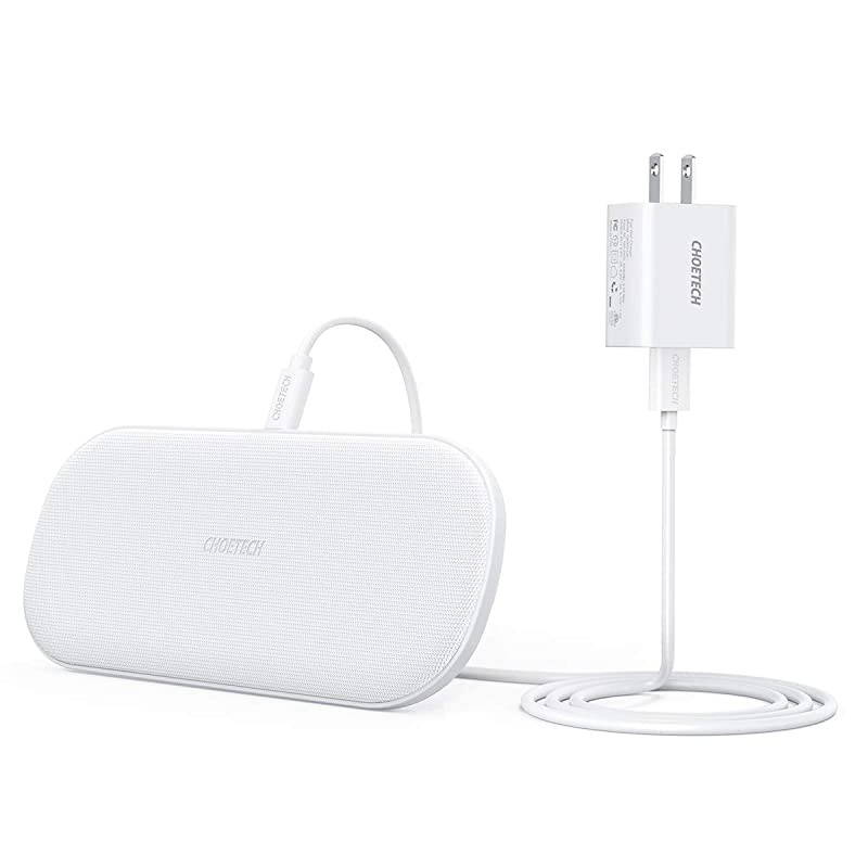 Dual Wireless Charger, 5 Coils Qi Certified Fast Wireless Charging Pad Compatible with iPhone SE 2020/11/11 Pro Max/XS Max/XR/X/8+, Galaxy S20+/S20/Note 10/S10, AirPods Pro (With Adapter)