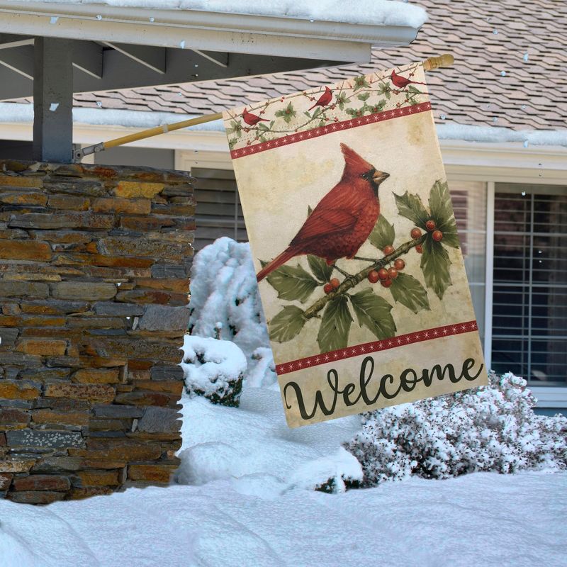 Northlight Red Cardinal with Holly Berries Welcome Outdoor Garden Flag 28" x 40"