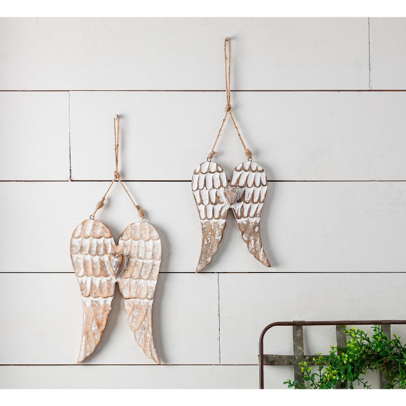 Lone Elm Studios Set of 2 Hanging Mango Wood Angel Wings