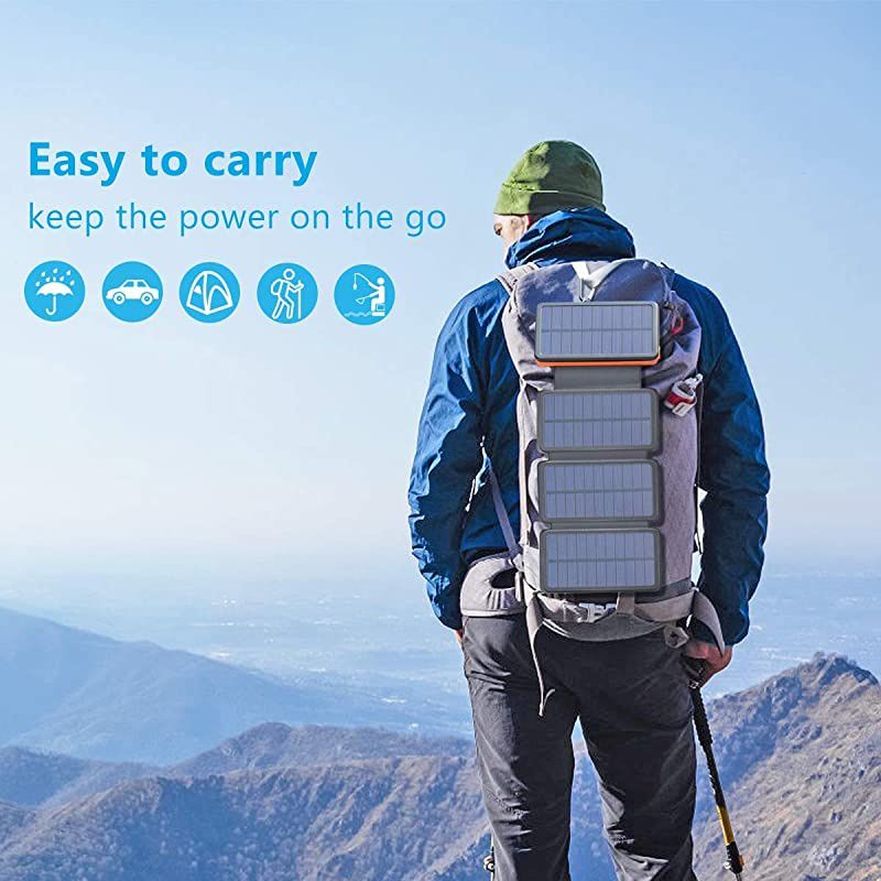 Solar Charger 25000mAh  Portable Solar Power Bank with TypeC Input for Smart Phones iPad Laptop and Outdoor Waterproof