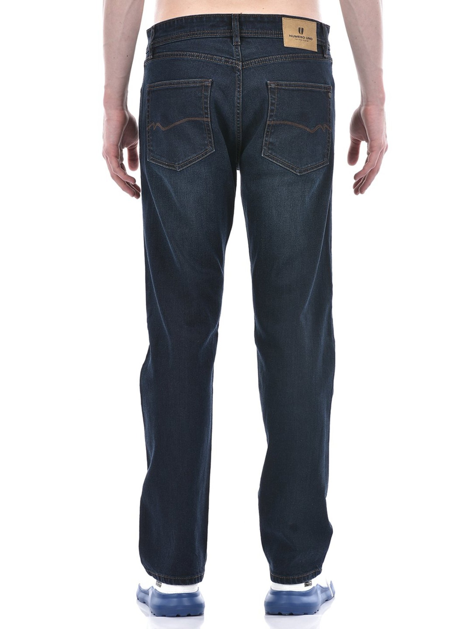 NUMERO UNO Dark Blue Tapered Fit Lightly Washed Jeans