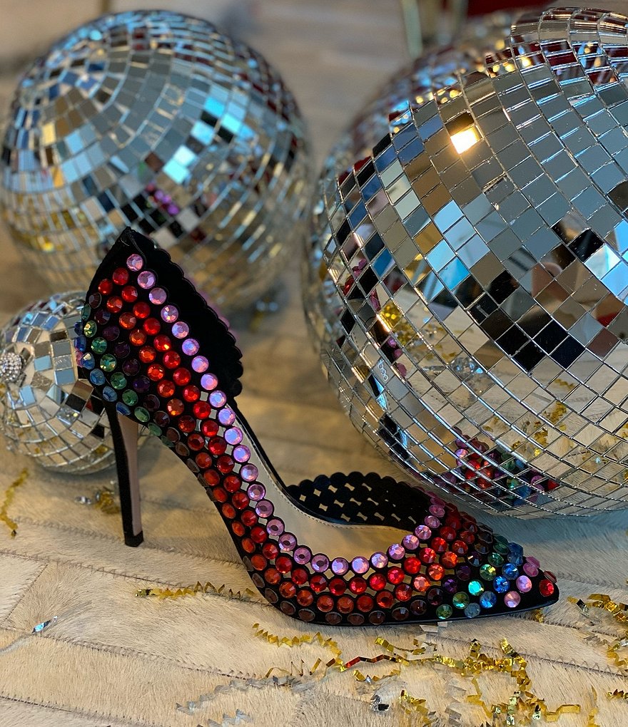 Jessica Simpson Preppi Rainbow Rhinestone Embellished d'Orsay Pumps