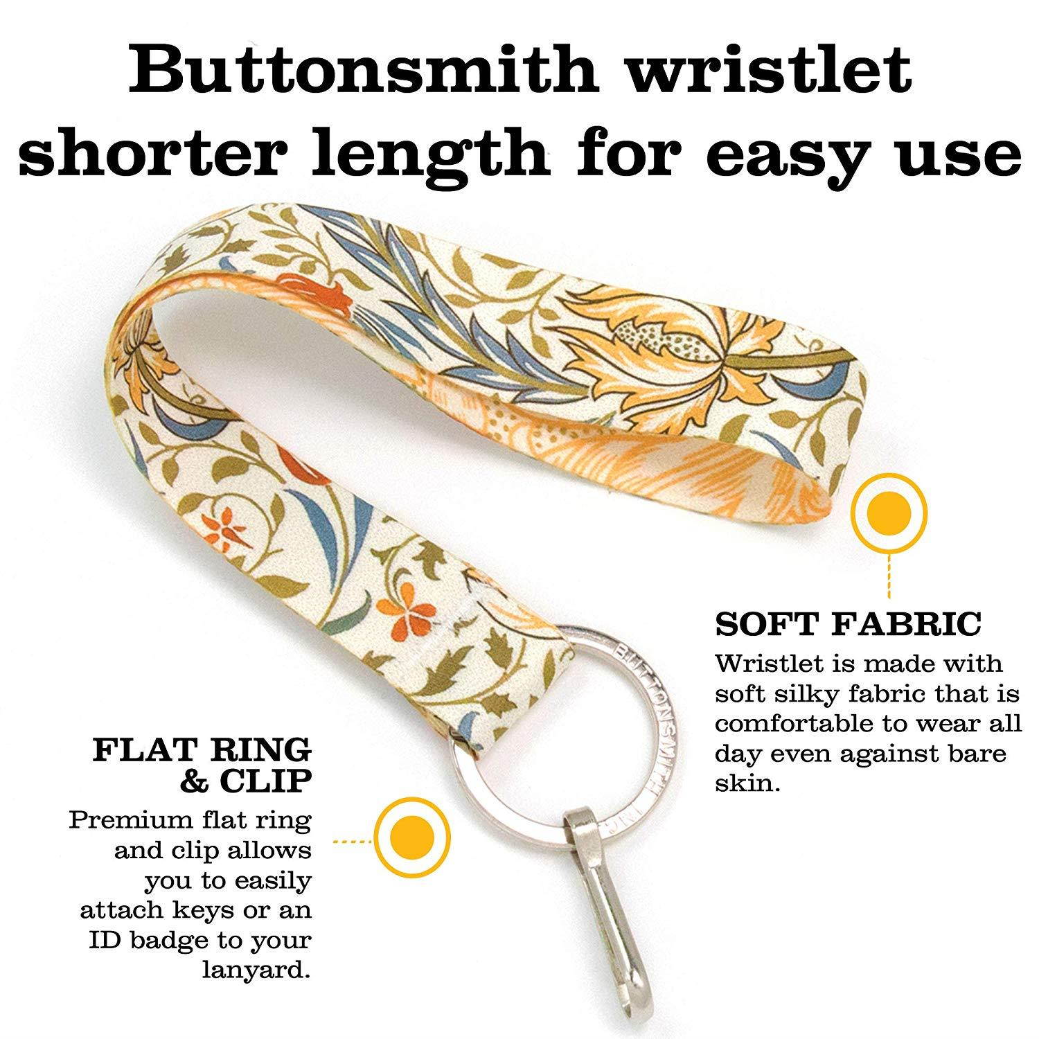 Buttonsmith William Morris Flora Premium Wristlet Lanyard with Flat Ring - Made in USA