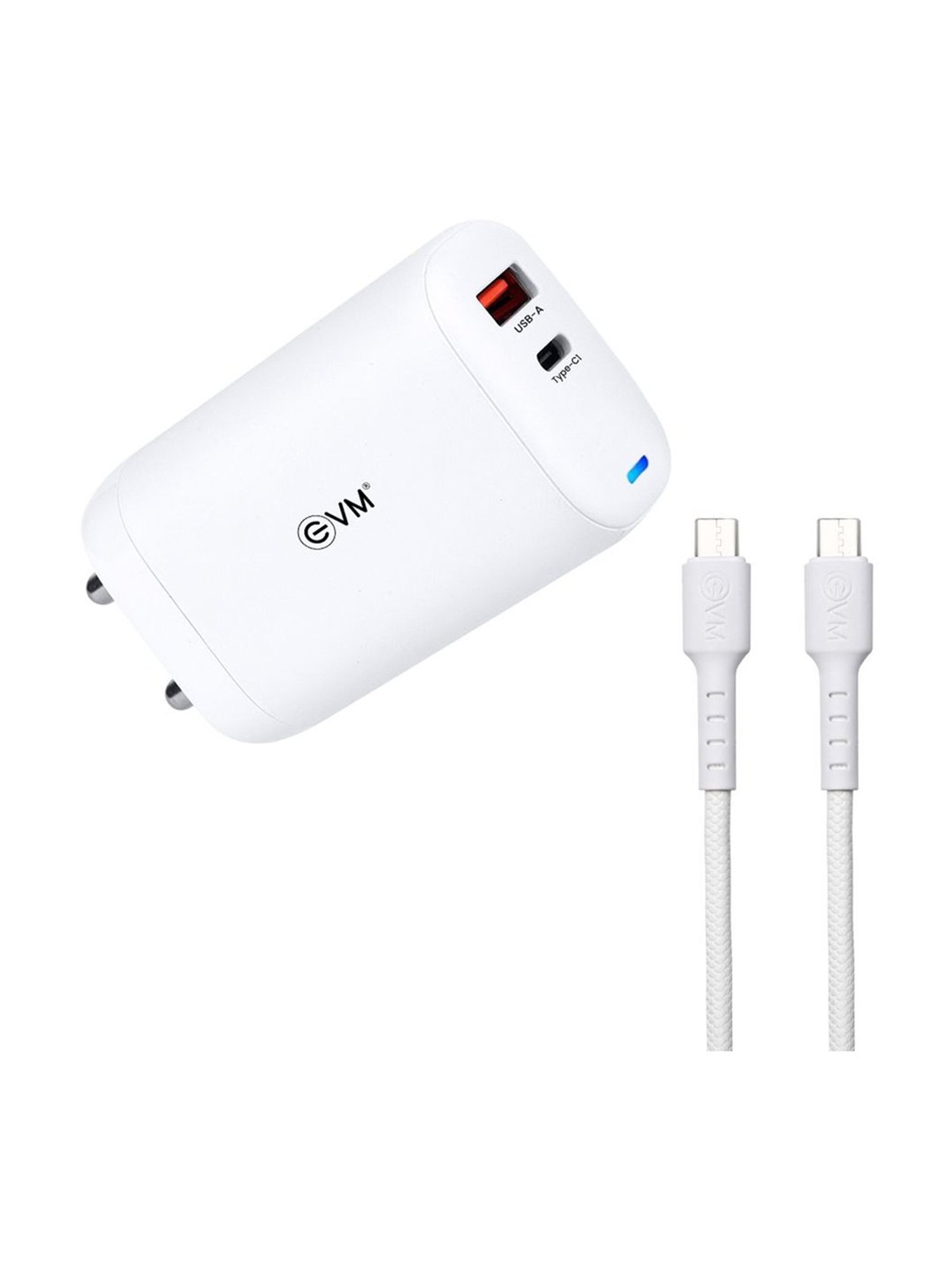 EVM Enrush 45W Gan Charger with BIS Certified, Type C Input, USB A & Type C Output (White)