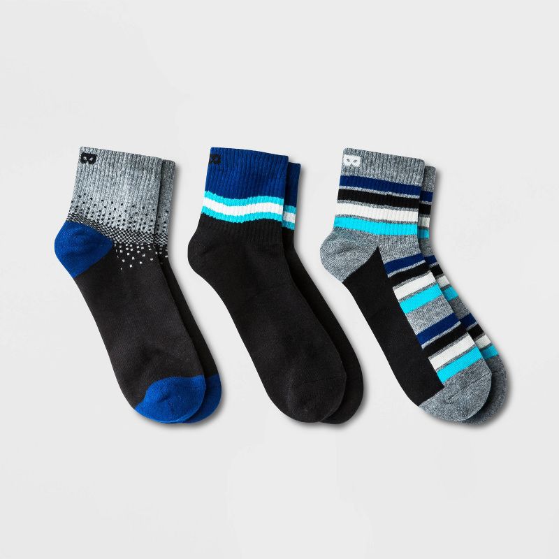 Pair of Thieves Men's 3pk Cushion Ankle Socks - Blue/Gray/White Wave 8-12