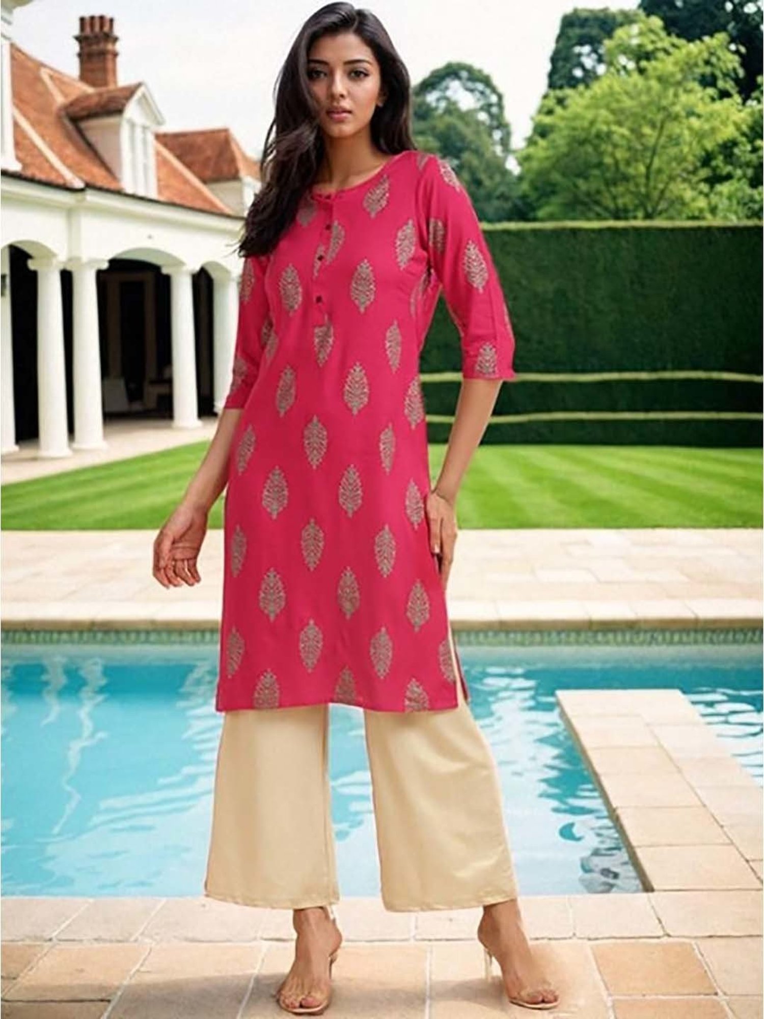 Rangita Pink Printed Straight Kurti