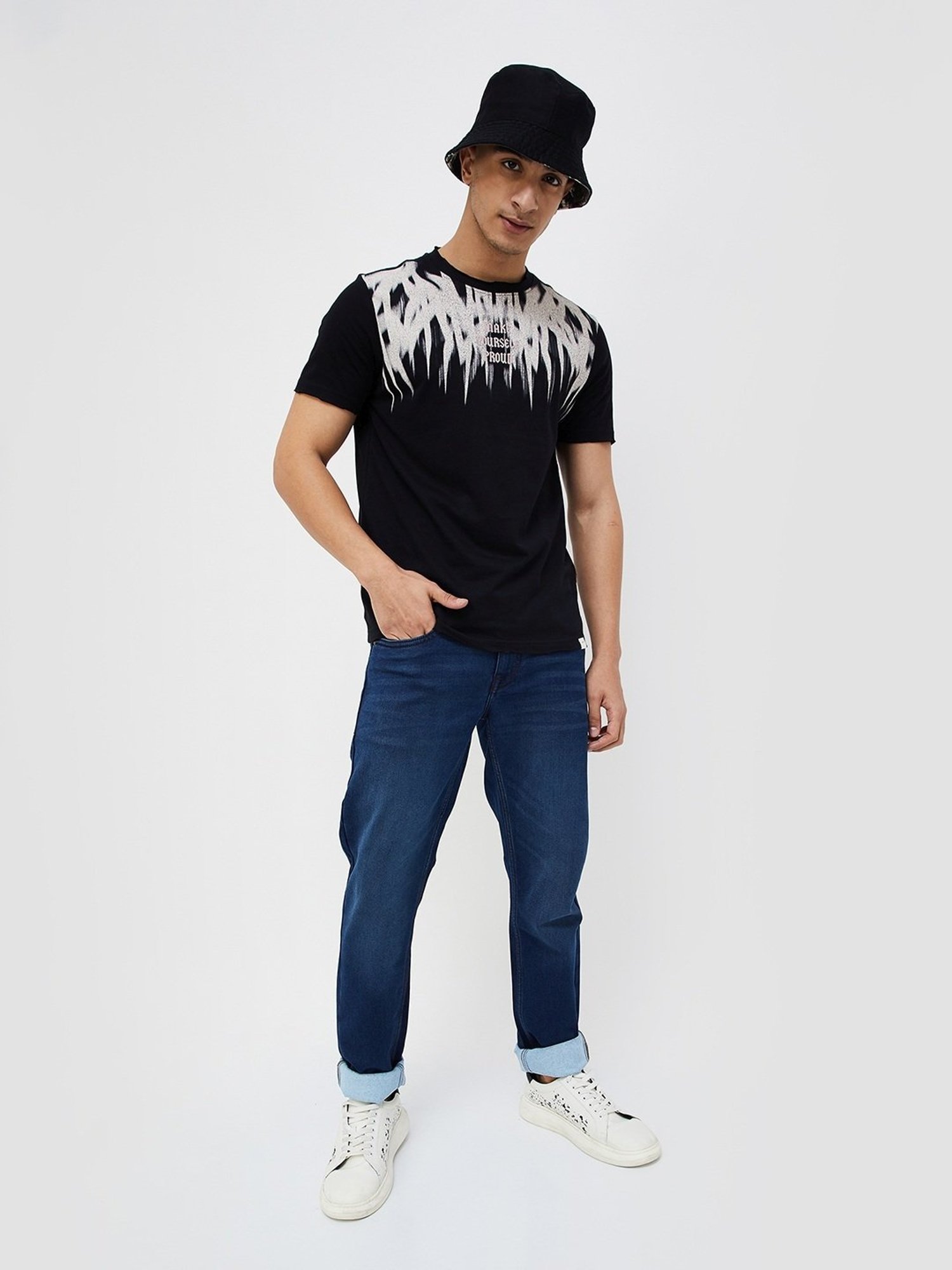 Forca By Lifestyle Black Cotton Regular Fit Printed T-Shirt