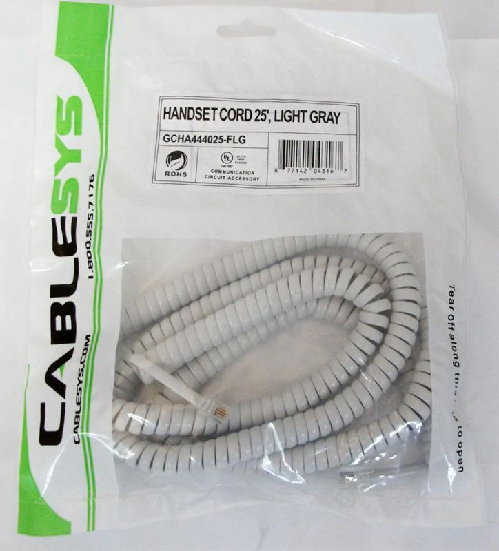 HANDSET CORD 25', Light Grey